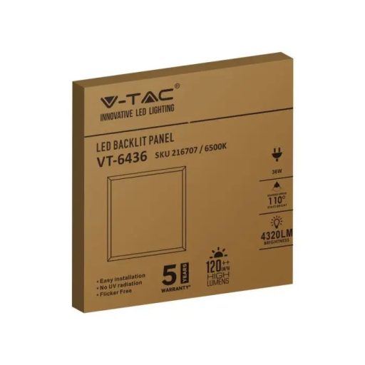 V-TAC Backlit LED panel 36W 120lm/W 595 x 595 mm 6400K  - 216707
