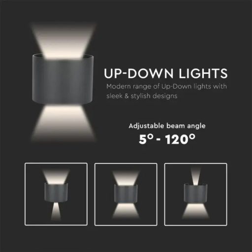 V-TAC 5W led fali lámpatest kerek, fekete 4000K - IP65 - 217090