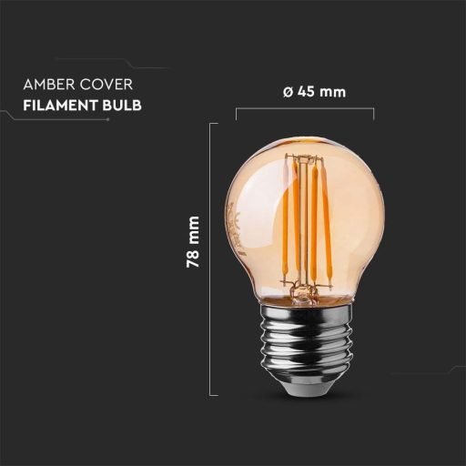 V-TAC Borostyán LED izzó filament COG  E27 G45 4W 2200K gömb - 217100