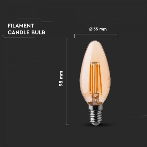 V-TAC Borostyán LED izzó filament COG  E14 C35 4W 2200K gyertya - 217113