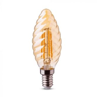   V-TAC Borostyán LED izzó filament COG  E14 C35 4W 2200K csavart gyertya - 217115