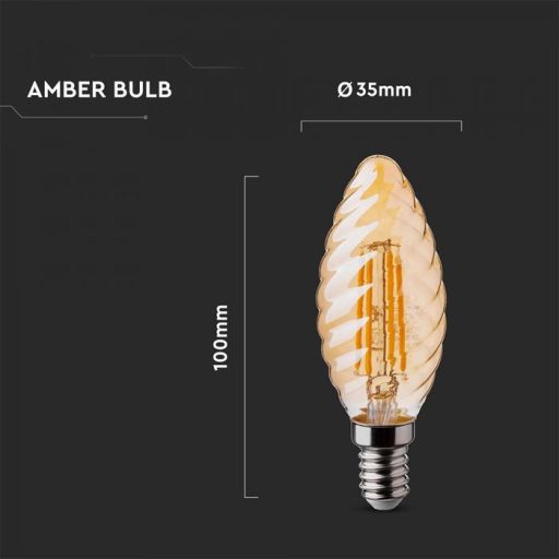 V-TAC Borostyán LED izzó filament COG  E14 C35 4W 2200K csavart gyertya - 217115