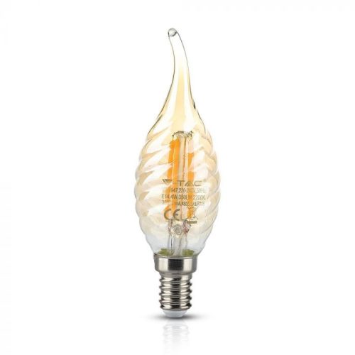 V-TAC Borostyán LED filament COG lámpa E14 C35 4W 2200K csavart gyertyaláng - 217116