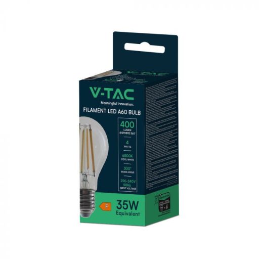 V-TAC Átlátszó LED izzó filament COG  E27 A60 4W 6500K gömb - 217120