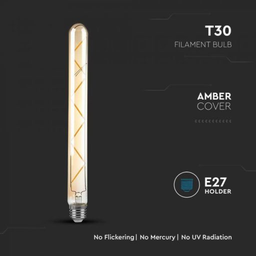 V-TAC Borostyán LED izzó filament COG  E27 T30 7W 2200K - 217144