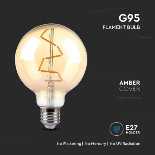 V-TAC Borostyán LED izzó filament COG  E27 G95 8W 2200K - 217146