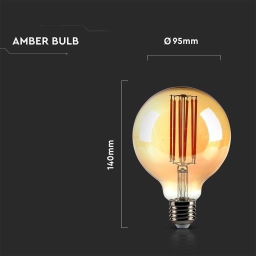 V-TAC Borostyán LED izzó filament COG  E27 G95 7W 2200K - 217147