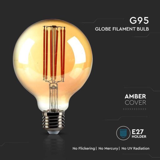 V-TAC Borostyán LED izzó filament COG  E27 G95 7W 2200K - 217147