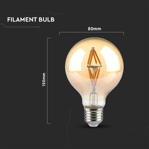 V-TAC Borostyán LED izzó filament COG  E27 G80 4W 2200K - 217148