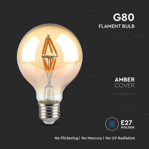 V-TAC Borostyán LED izzó filament COG  E27 G80 4W 2200K - 217148