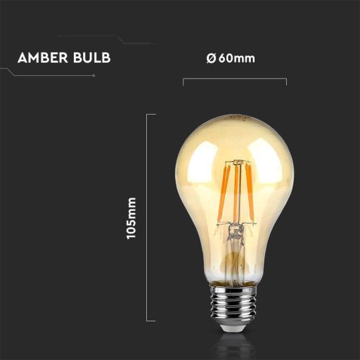 V-TAC Borostyán LED izzó filament COG  E27 A60 10W 2200K gömb - 217157