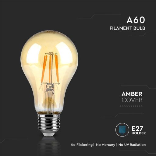V-TAC Borostyán LED izzó filament COG  E27 A60 10W 2200K gömb - 217157