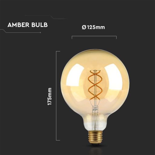 V-TAC Borostyán spirál LED izzó filament COG  E27 G125 5W 1800K - 217216