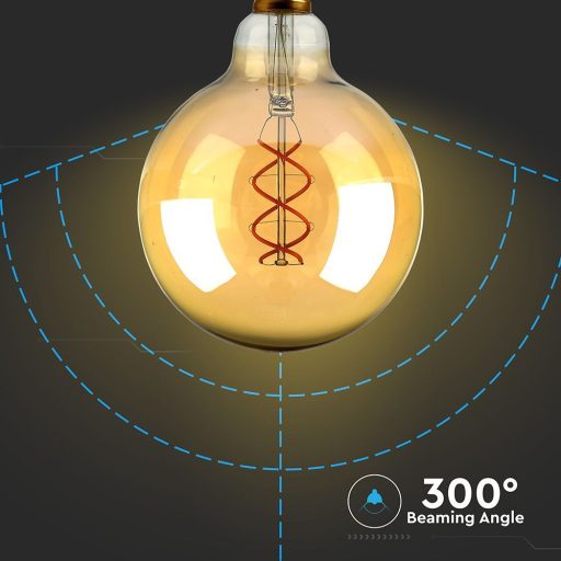 V-TAC Borostyán spirál LED izzó filament COG  E27 G125 5W 1800K - 217216