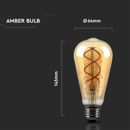 V-TAC Borostyán LED izzó filament COG  E27 ST64 5W 1800K - 217218