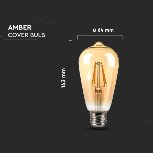 V-TAC Borostyán LED izzó filament COG  E27 ST64 5W 1800K - 217220