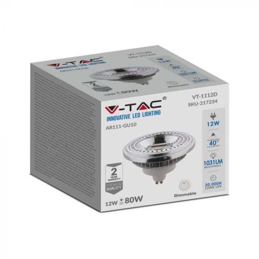 V-TAC LED spotlámpa dimmelhető  GU10 AR111 12W 40° 3000K - 217234