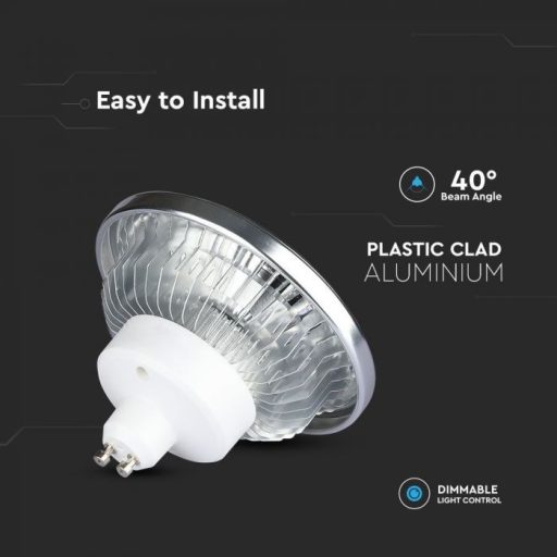 V-TAC LED spotlámpa dimmelhető  GU10 AR111 12W 40° 3000K - 217234