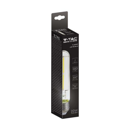 V-TAC Átlátszó LED izzó filament COG  E27 T30 2W 3000K - 217251