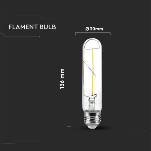 V-TAC Átlátszó LED izzó filament COG  E27 T30 2W 3000K - 217251