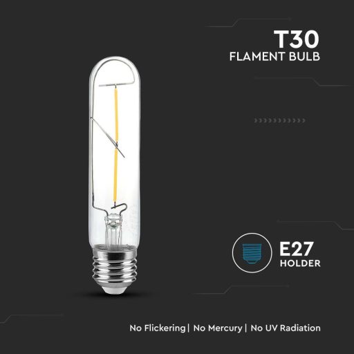 V-TAC Átlátszó LED izzó filament COG  E27 T30 2W 3000K - 217251