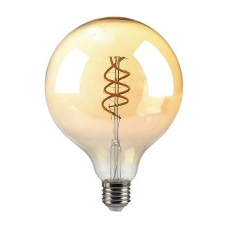   V-TAC Borostyán spirál LED izzó filament COG  E27 G125 6W 1800K - 217328