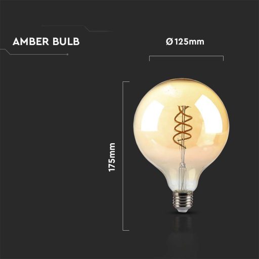 V-TAC Borostyán spirál LED izzó filament COG  E27 G125 6W 1800K - 217328