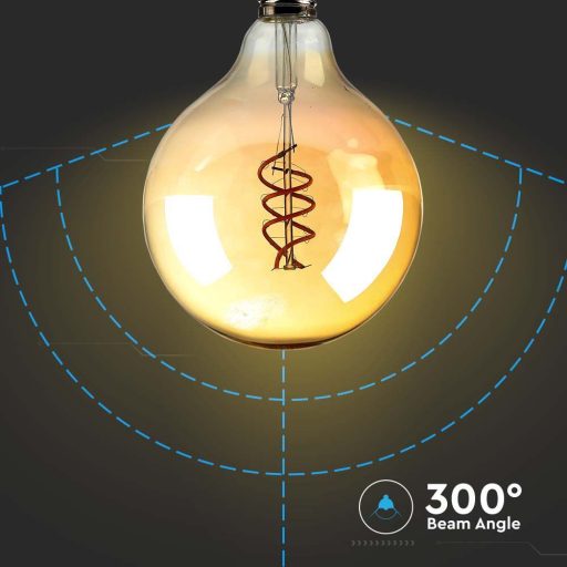 V-TAC Borostyán spirál LED izzó filament COG  E27 G125 6W 1800K - 217328