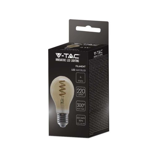 V-TAC Borostyán LED izzó filament COG  E27 A60 4W 1800K gömb - 217335