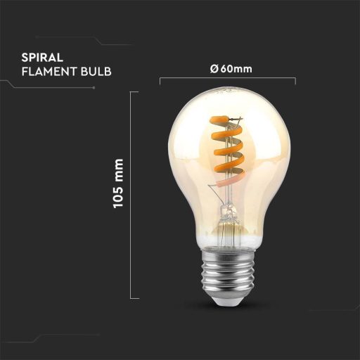 V-TAC Borostyán LED izzó filament COG  E27 A60 4W 1800K gömb - 217335