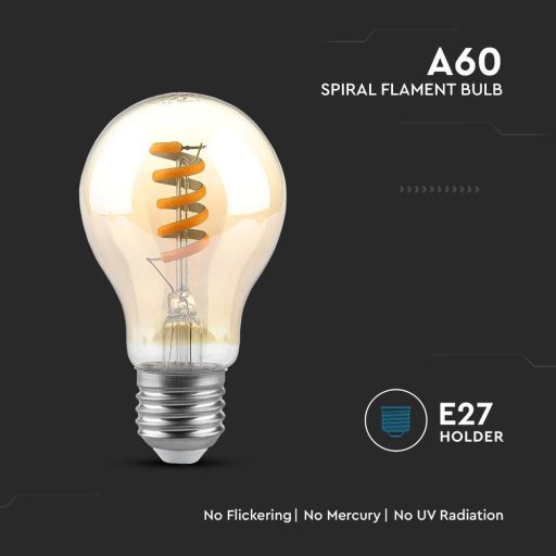 V-TAC Borostyán LED izzó filament COG  E27 A60 4W 1800K gömb - 217335