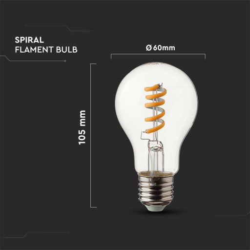 V-TAC Átlátszó LED izzó filament COG  E27 A60 4W 3000K gömb - 217336