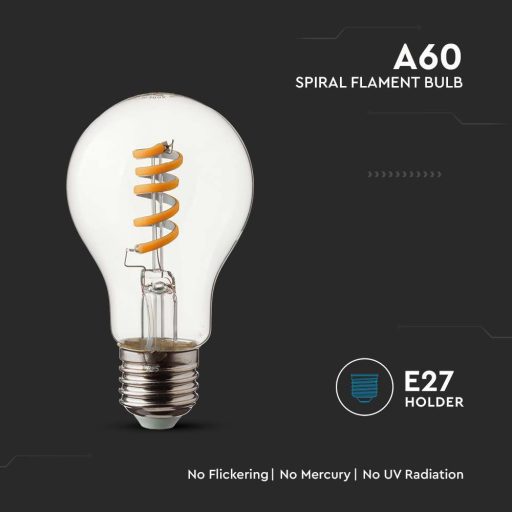 V-TAC Átlátszó LED izzó filament COG  E27 A60 4W 3000K gömb - 217336