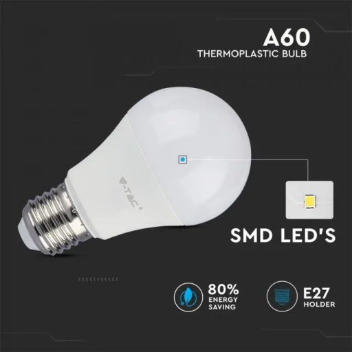 V-TAC LED izzó  E27 A60 10,5W 200° 4000K gömb - 217349