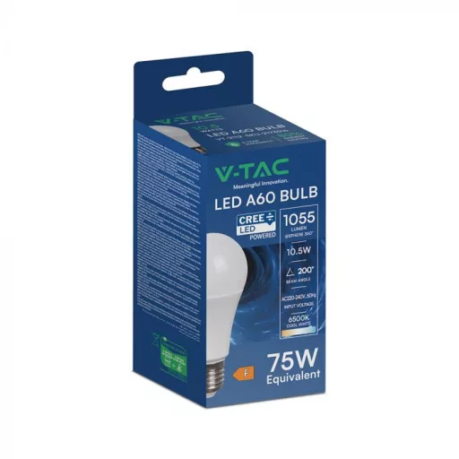 V-TAC LED izzó  E27 A60 10,5W 200° 6500K gömb (CREE Chip) - 2173516