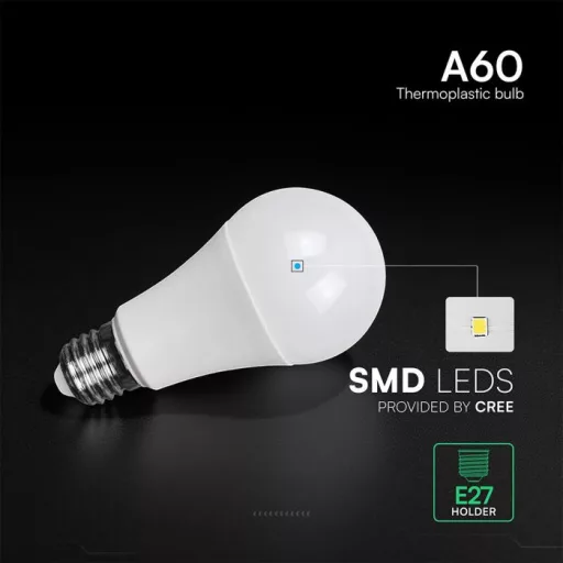 V-TAC LED izzó  E27 A60 10,5W 200° 6500K gömb (CREE Chip) - 2173516
