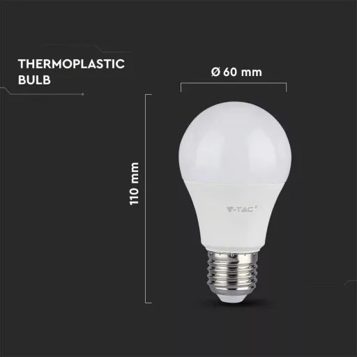 V-TAC LED izzó  csomag (3 db) E27 A60 10.5W 200° 3000K gömb - 217352