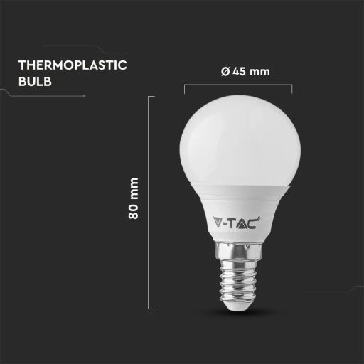V-TAC LED izzó  csomag (3 db) E14 P45 4.5W 180° 3000K kisgömb - 217357