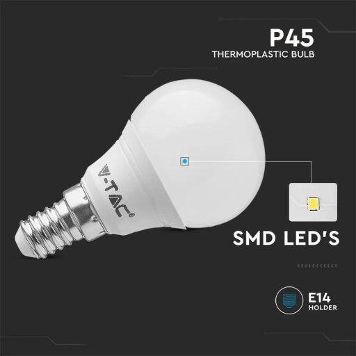 V-TAC LED izzó  csomag (3 db) E14 P45 4.5W 180° 3000K kisgömb - 217357
