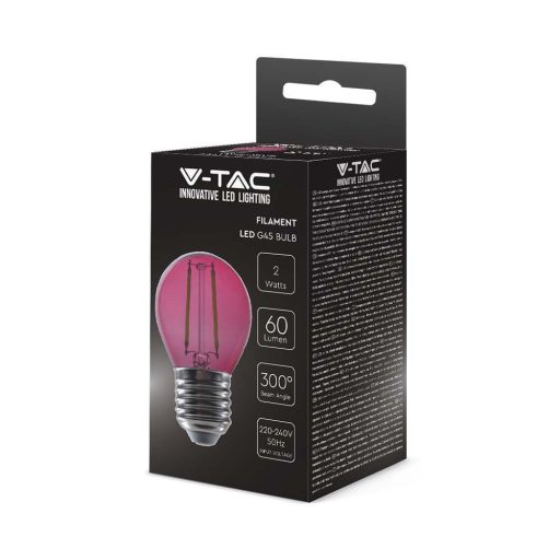 V-TAC LED izzó filament COG  E27 G45 2W pink kisgömb - 217410