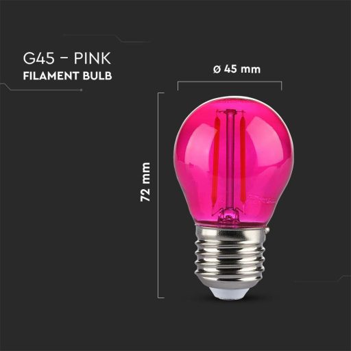 V-TAC LED izzó filament COG  E27 G45 2W pink kisgömb - 217410