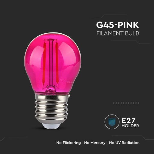 V-TAC LED izzó filament COG  E27 G45 2W pink kisgömb - 217410