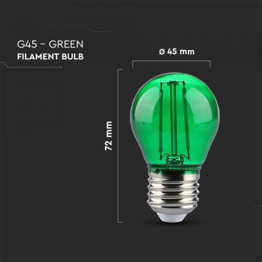 V-TAC LED izzó filament COG  E27 G45 2W zöld kisgömb - 217411