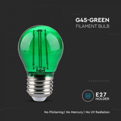 V-TAC LED izzó filament COG  E27 G45 2W zöld kisgömb - 217411