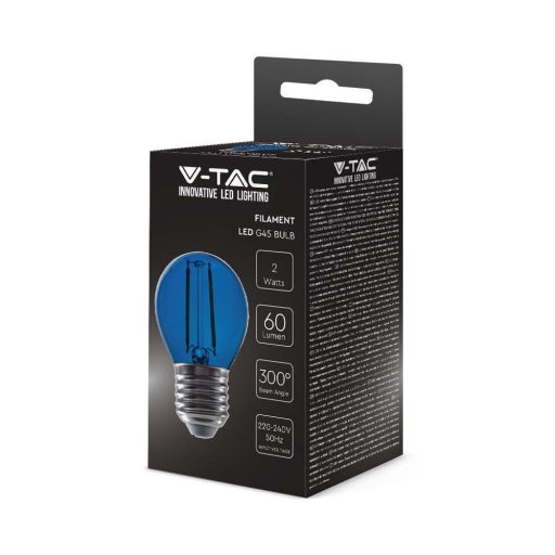 V-TAC LED izzó filament COG  E27 G45 2W kék kisgömb - 217412