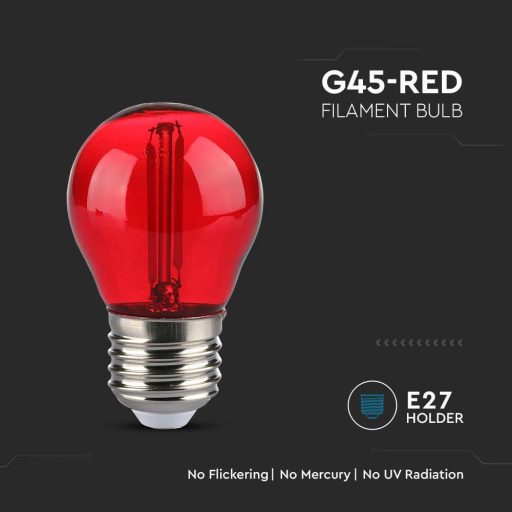 V-TAC LED izzó filament COG  E27 G45 2W piros kisgömb - 217413