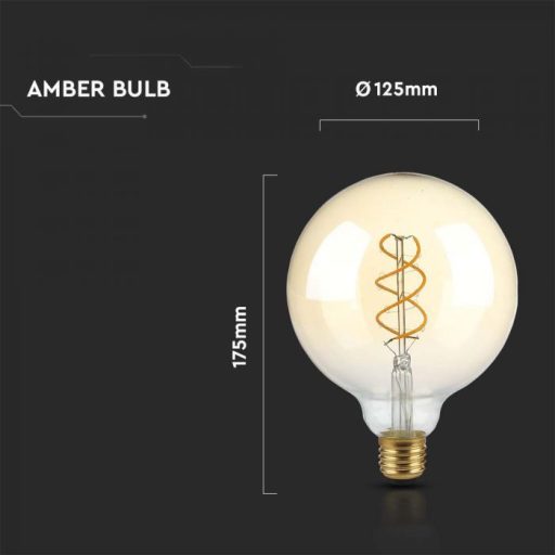 V-TAC Dimmelhető Borostyán spirál LED izzó filament COG  E27 G125 5W 1800K - 217415