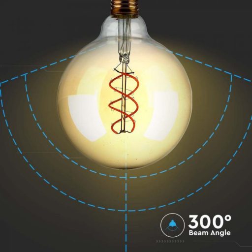 V-TAC Dimmelhető Borostyán spirál LED izzó filament COG  E27 G125 5W 1800K - 217415