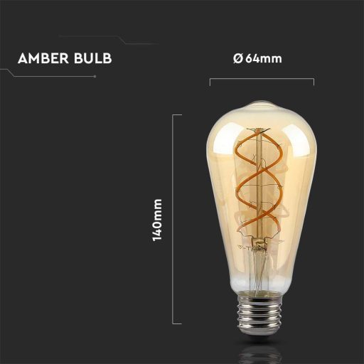 V-TAC Borostyán LED izzó filament spirál COG  E27 ST64 5W 1800K - 217416