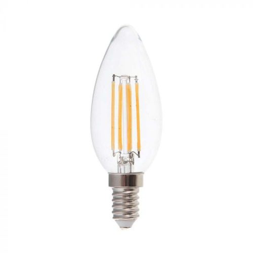 V-TAC Átlátszó LED filament COG lámpa E14 C35 6W 6400K gyertya - 217425